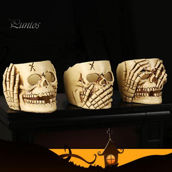 Skull Candle Holder Resin Tea Light Holder Gothic Candlestick Halloween Party Tabletop Decor for Home Room Living Room