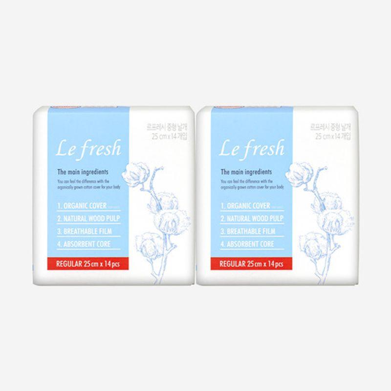 Lefresh Organic 100% Cotton Cover Vegan Sanitary Pads Medium 2 Pack (28 Sheets) Medium 14 sheets X 2 packs