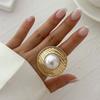Exaggerated Metal Irregular Hollow Pearl Rings for Women Punk Hip Hop Gold Color Geometric Adjustable Finger Ring Jewelry