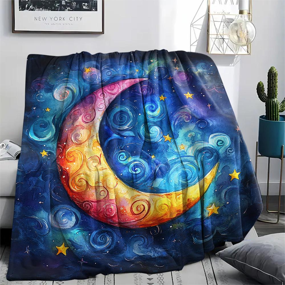 New Moon Print Flannel Blanket, High Quality Comfortable for All Seasons, Home Decor, Warmth and Comfort, Perfect for Christmas Gifts