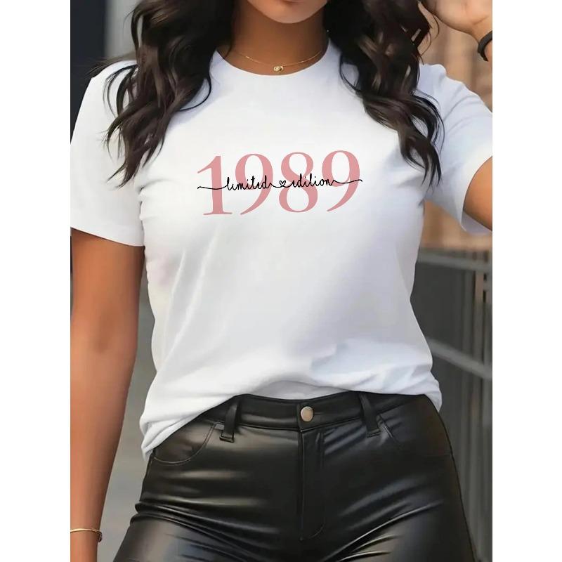 Damen 1989 Limitierte Edition Vintage T-Shirt - Retro Rundhals Hohelastisch Geeignet für -Saison Wear, Maschinenwaschbar Basis-Oberteil mit Jahresstil,