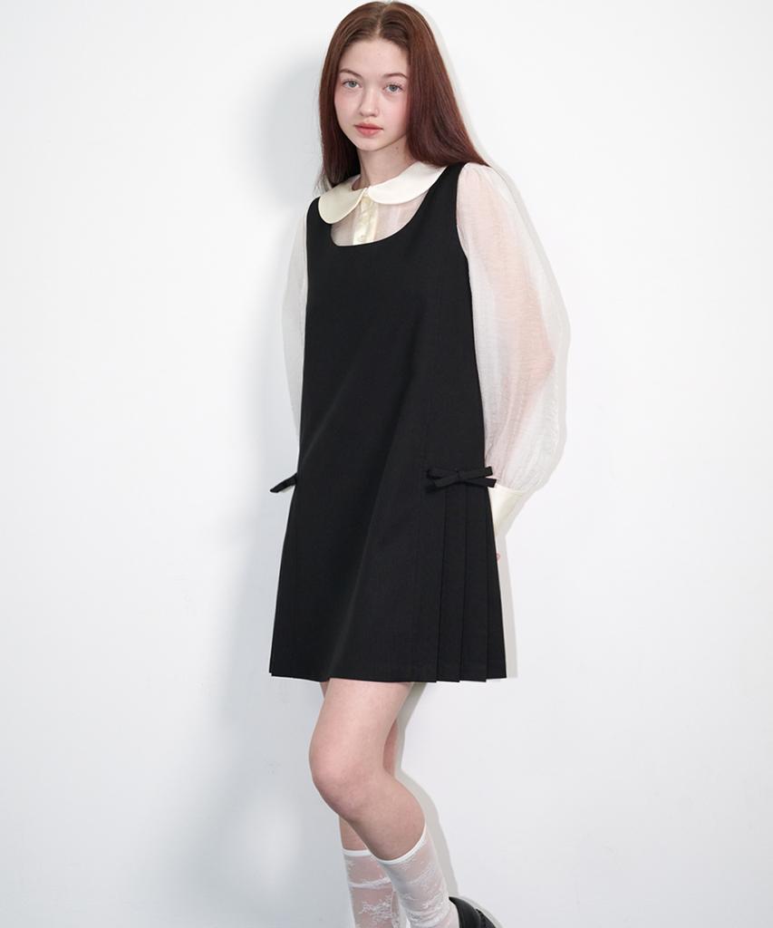 Opening Sunshine Ribbon Bustier Pleated Mini Dress Black
