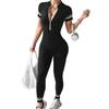 Cross-Color Yoga Jumpsuit: Short Sleeve, Zipper, Nine-Point Design for Women