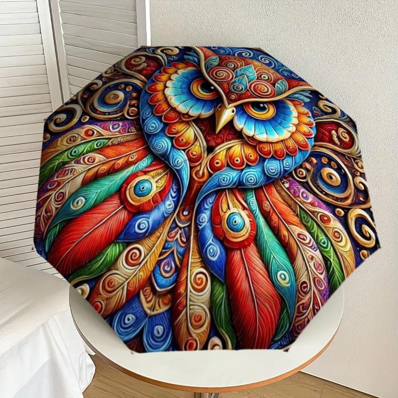 1pc Colorful Owl Artwork Automatic Folding Umbrella - Compact 8-Rib Design,Perfect Gift for Friends & Family yy250926009