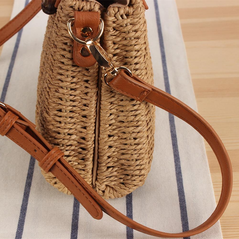 Vintažinis bohemiškas popieriaus virvės krepšys su rotango stiliaus rankena, retro rankinė per petį moterims, meniška pintinė rankinė naujo dizaino