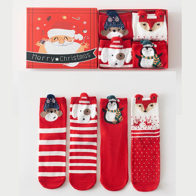3D Cartoon Christmas Stocking Gift Set: Cute Mid-tube Women’s Socks for Autumn & Winter