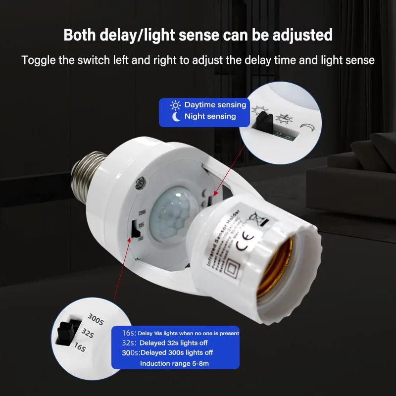 AC85-265V Lampada con Sensore di Movimento Base Portalampada E27 Interruttore Portalampada Adattatore Convertitore Sensore Corporeo Infrarossi a Induzione Umana