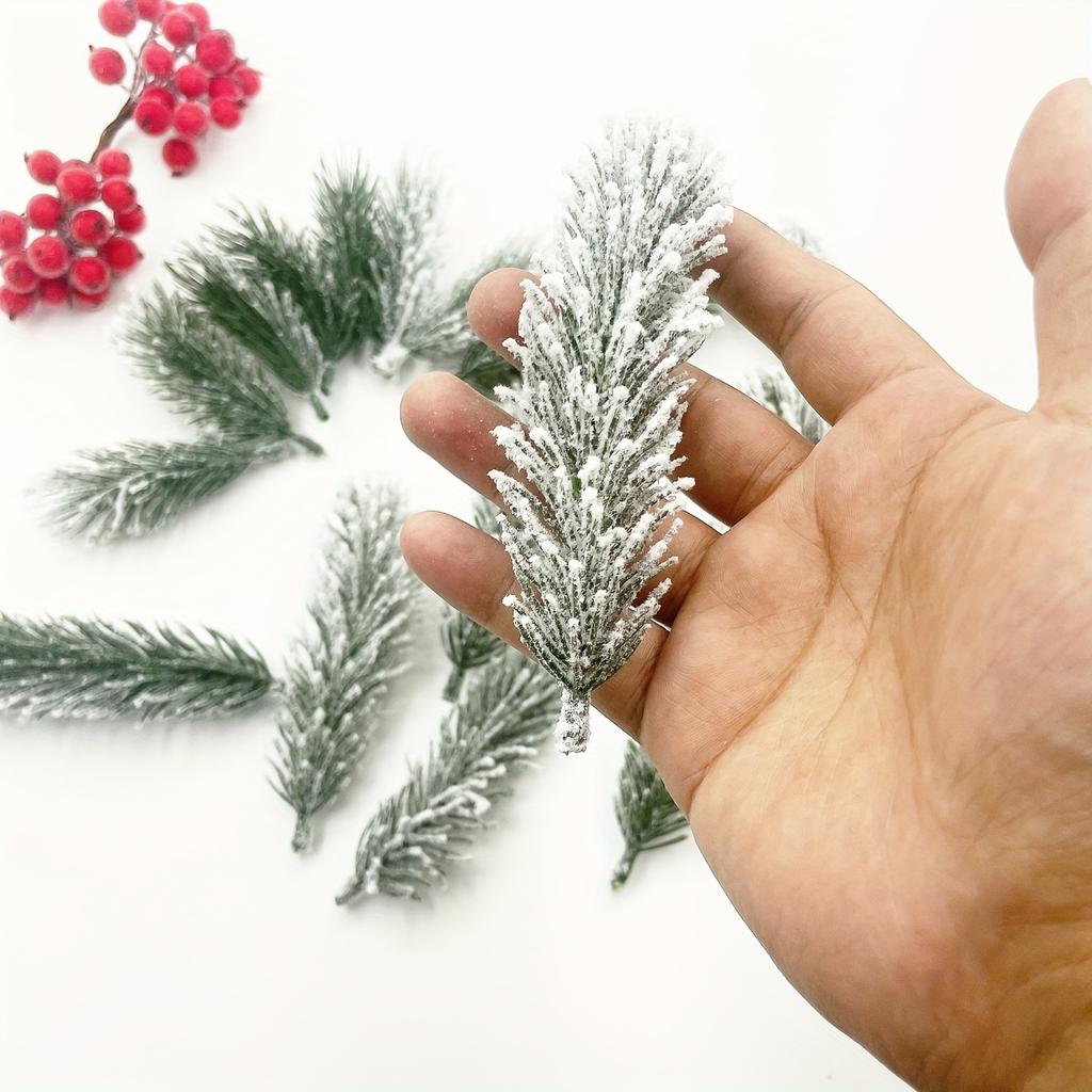 20pcs Artificial PE White Flocking Pine Branches Festive Christmas Tree Decoration DIY Home Party Ornaments Aesthetic Room Decor