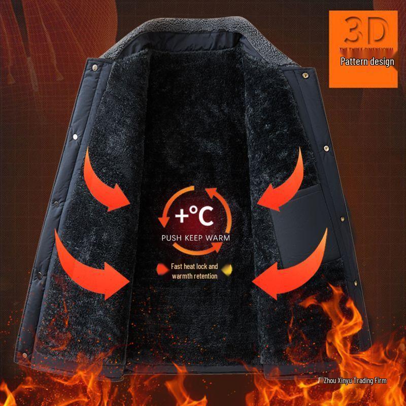 Men's Thickened Velvet Cotton-Padded Winter Jacket for Middle-Aged & Elderly