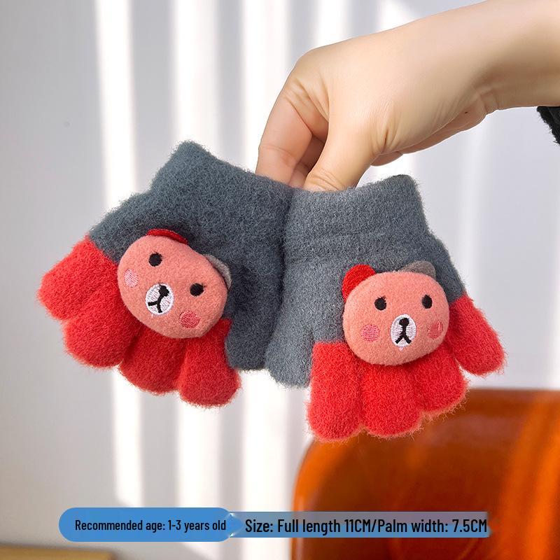 Warm Plush Five-Finger Winter Gloves for Boys and Girls (0-12 Years)