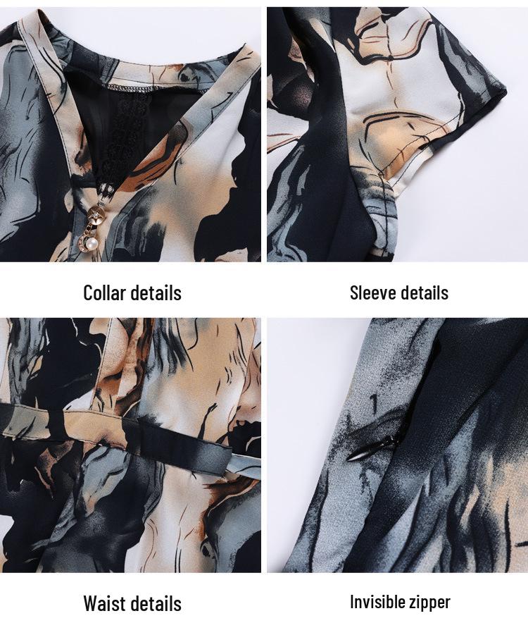 Elegant Summer Outfit: Stylish Short-Sleeved Dress for Middle-Aged Mothers (40s-50s), Wide-Cut and Sophisticated