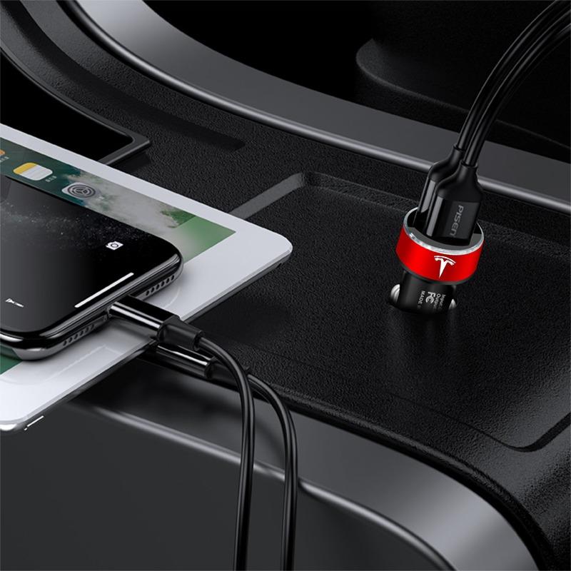 Car Charger 2 USB Ports Fast Charging Digital Display Car Accessories For Tesla Model 3 Model S Model X Y Roadster Performance