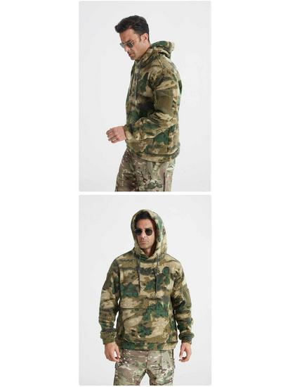 Men's Winter Camouflage Hooded Sweatshirt - Thick Fleece Lined, Warm, Outdoor Tactical Sport