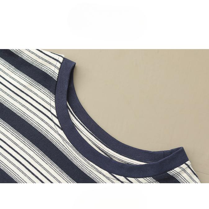 DIMANAF 2025 Summer T-shirt Women Spliced Stripe Printing Short Sleeve Loose Black