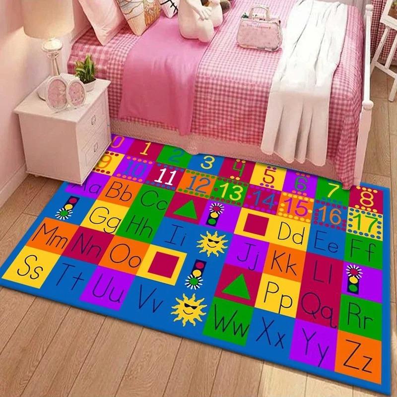 Cartoon-Eisenbahnschiene Vergnügungspark Kinderteppich Weiche flauschige Spielmatte für Schlafzimmer Pädagogischer Verkehrspiel-Teppich mit Riesenrad