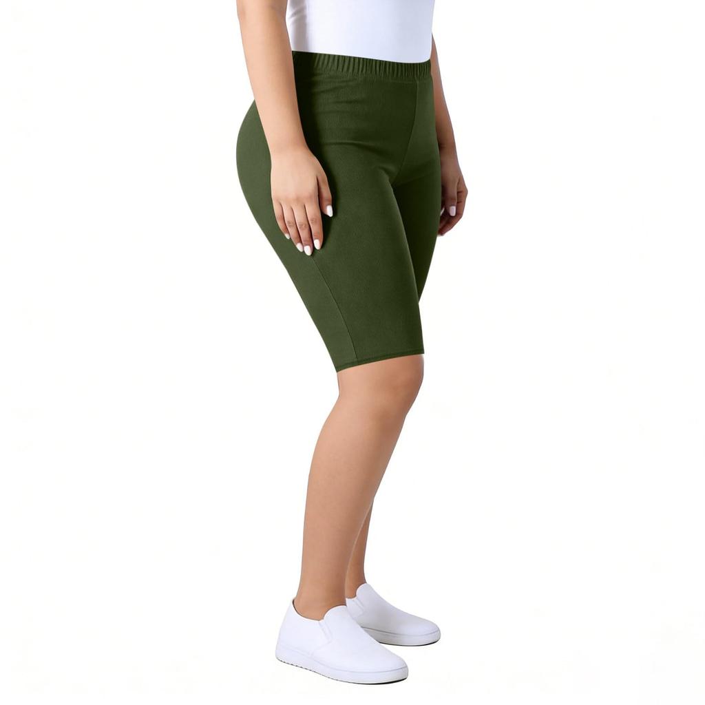 Women’s High Waist Stretchy Bermuda Shorts Plus Size Soft Fabric Knee Length Casual Biker Shorts for Daily Wear