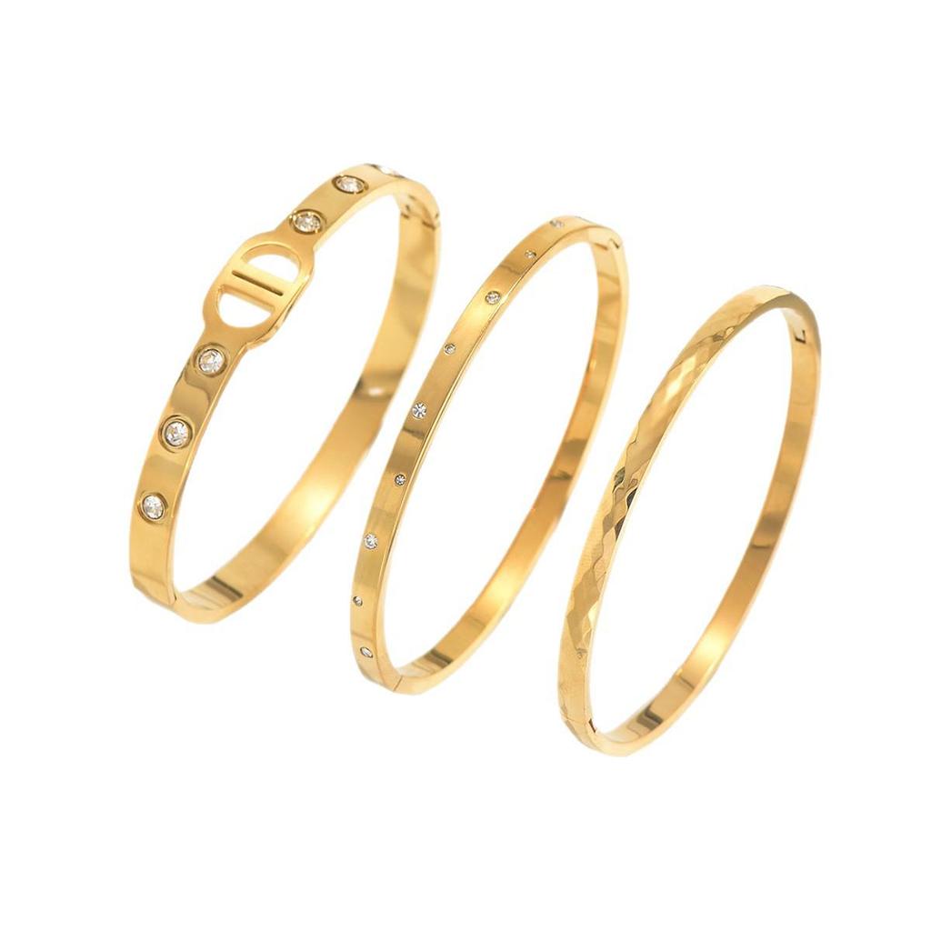 Women's Zircon Letter Bracelet - Non-Fading, Open Bangle, Titanium Steel Jewelry