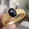 Black Linde Star Sapphire Oval Ring, German Silver, Vintage Style Gemstone Jewelry