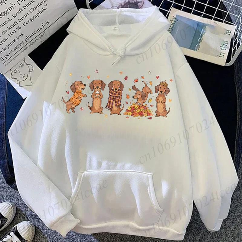Fall Dachshund Print Men's Hoodies Cute Wiener Dog Sweatshirts Cozy Autumn Dog Hooded Sportwear Doxie Dog Owner Design Hoody