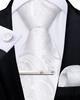 [DiBanGu] One-touch tie, white paisley, adjustable zipper, 4-piece tie set for weddings, business, formal occasions, washable, parties,