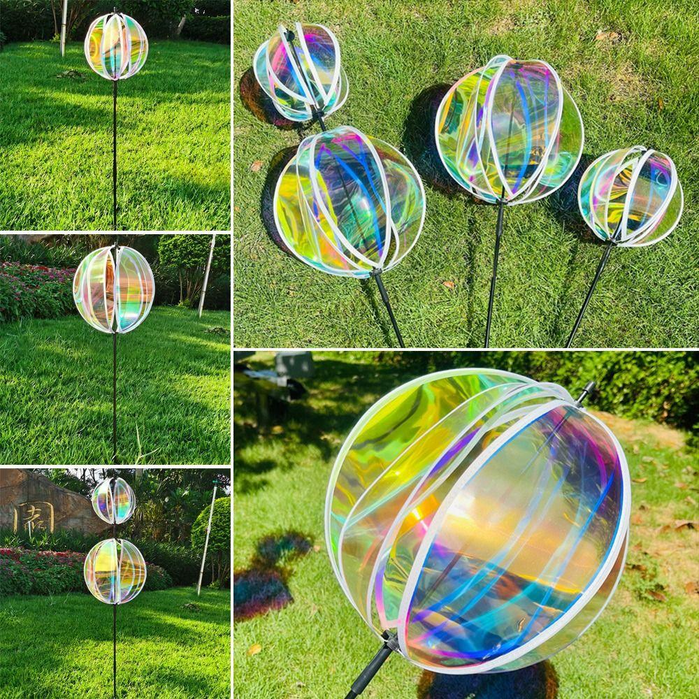 Sprankelende Streep Tuinpaal Regenboogkleur Kleurrijke Folie Buitenmolens Draaiende Bal Reflecterende Folie Tuinkunst
