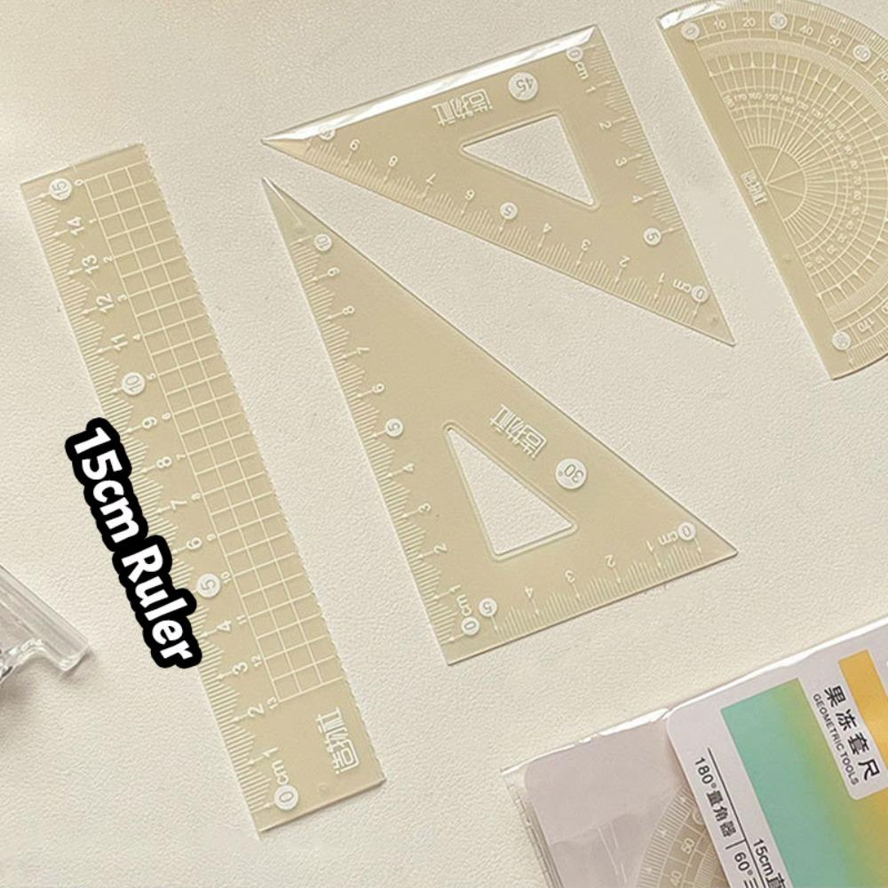 4PCS/Set Thickened Straight Ruler Transparent Set Square Multifunctional Jelly Ruler Set  Boys/Girls