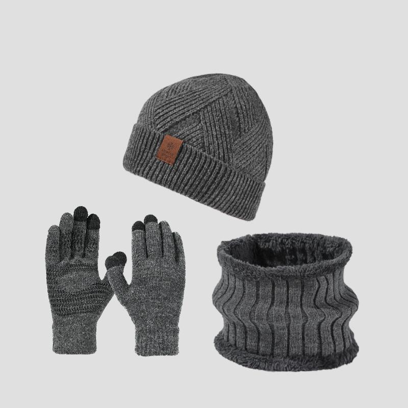 High Stretch Wool Hat Warm Kit Men's Winter Outdoor Warm Knitted Hat Scarf Gloves Three-Piece Set