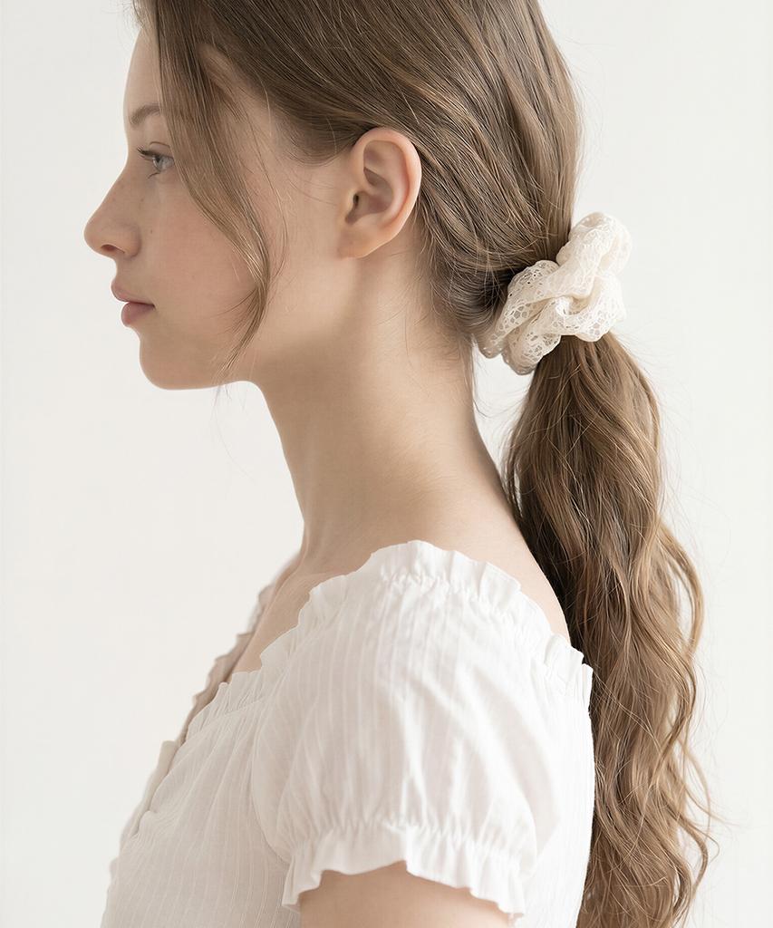 Dieuamour French Sheer Lace Scrunchie Hair Tie