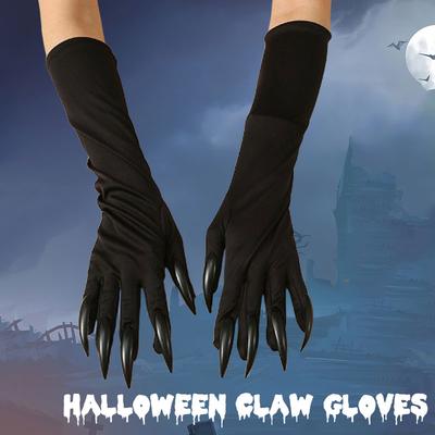 Halloween Krallenhandschuhe Schwarze Paillettennägel Halloween Cosplay Kostüm Lange Nagelhandschuhe Persönlichkeit Geisterkralle Lange Handschuhe
