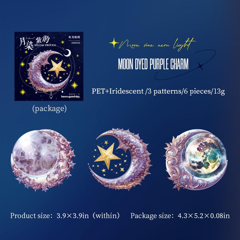 6 pcs/pack Colours Moon series Stickers aesthetic Decorative DIY Diary Album Scrapbooking material Junk Journal Supplies