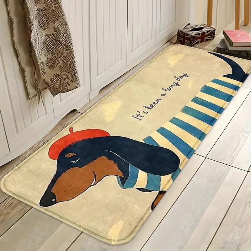 VIKAMA Niedliche Dackel Hundematte Rutschfeste Eingangsfußmatte für Küche, Flur, Balkon, Langgestreifter Teppich zur Heimdekoration
