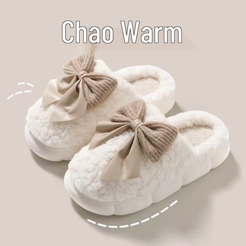 Chang Baosen Plush Bow Indoor Slippers