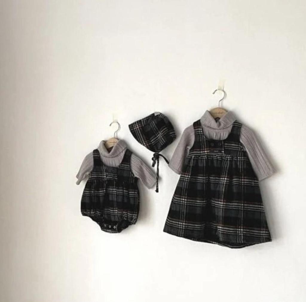 Girls' Plaid Wool Lined Vest Dress - Autumn/Winter Academy Style Strap Dress