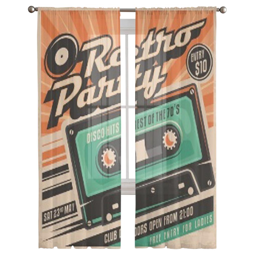 Retro Party Poster Design Sheer Curtain For Living Room Bedroom Voile Curtains For Window Organza Curtains Party Tulle Drapes