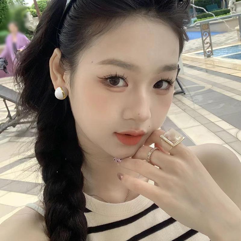 Ball Enamel Stud French Drip Glaze Atmospheric Light Luxury High Sense Retro Contrasting Color Splicing Round Ball Women