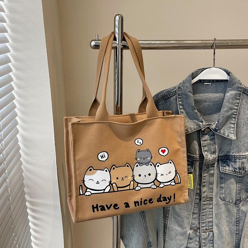 Cartoon printed bag women's new versatile student canvas bag large-capacity shoulder tote bag