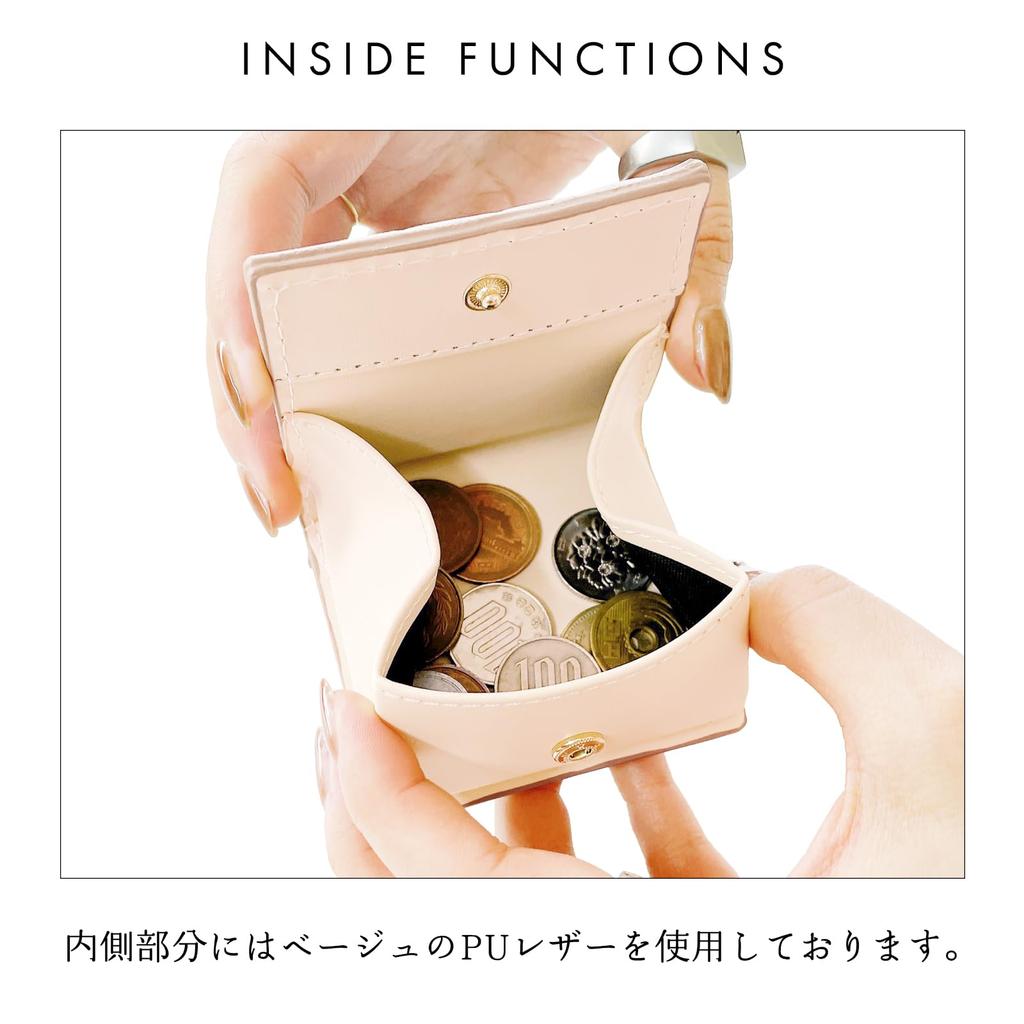 Box-shaped coin purse, slim wallet for women and men, compact, genuine leather, retro floral embossed design [NB], ivory