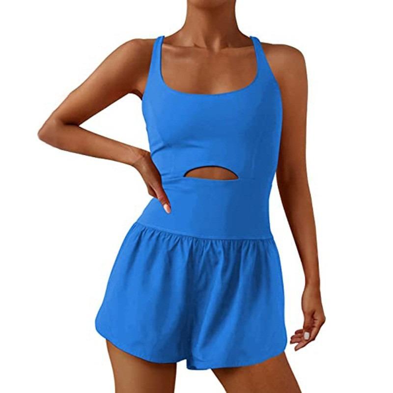 Fashion Sports Women's Yoga Shorts Hollow Cross Back Loose Comfortable Fitness Clothing Vest Jumpsuit