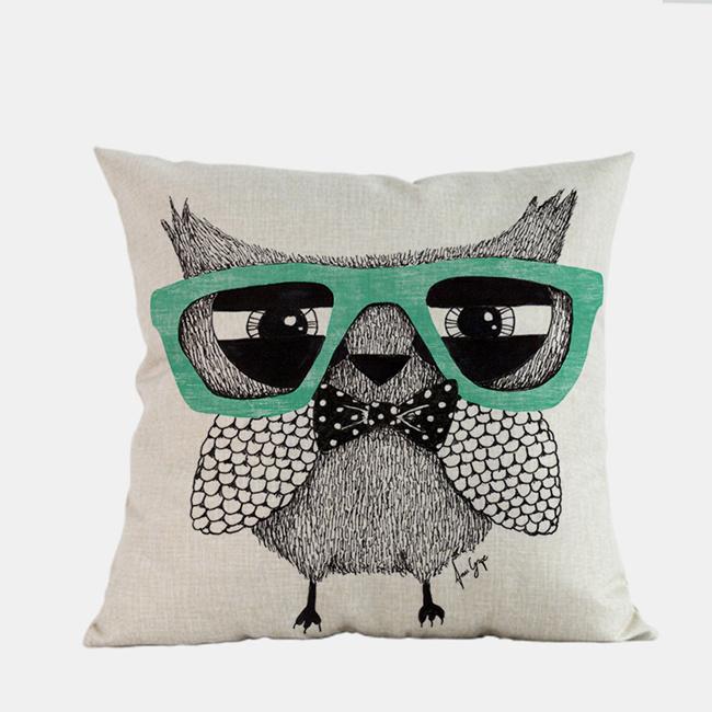Owl Cartoon Animal Style Cushion Cover Cute Children Painting Cotton Linen Room Sofa Decoration Throw Pillow Case Cojines