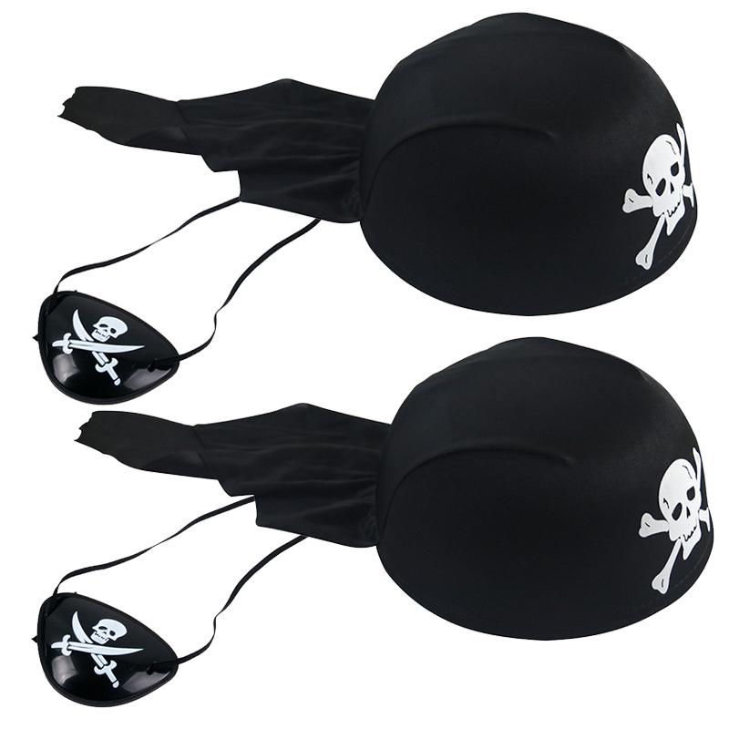 1/2set Pirate Skull Hat And Eye Patches Halloween Captain Cap Headband Cosplay Costume Accessories Prop Kid Birthday Party Decor