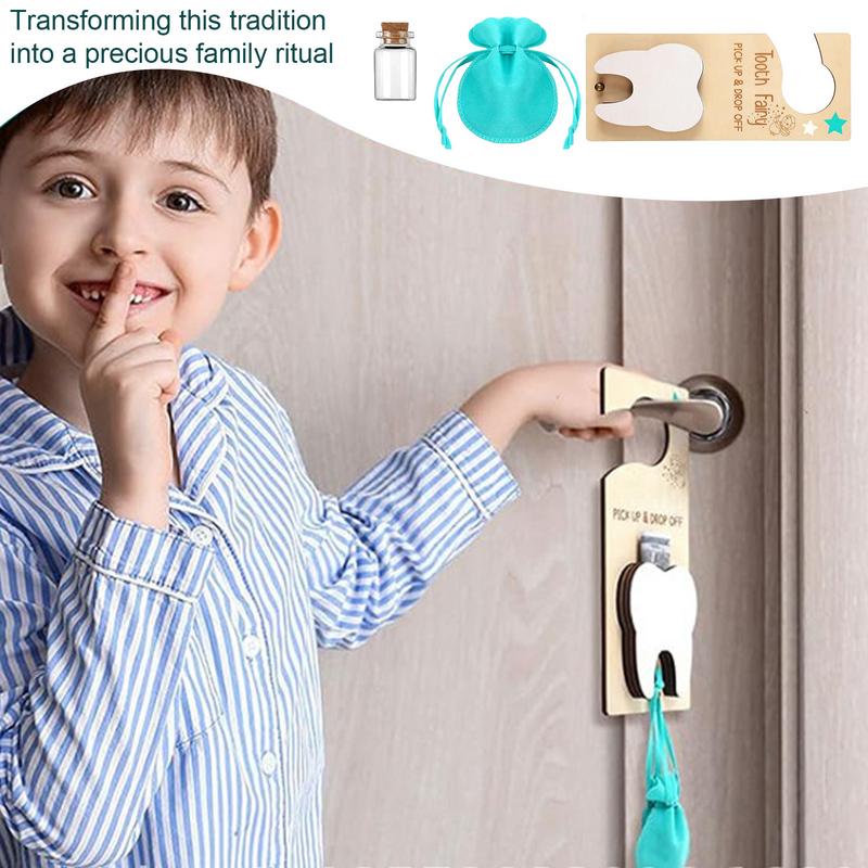 Teeth Door Hanger Wooden Tooth Fairy Door Hanging Decor With Money Holder Exquisite Door Handle Hanging Decor Gift For Kids
