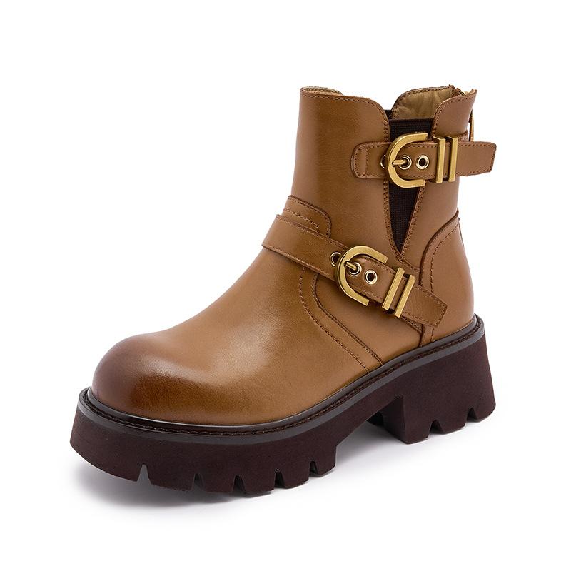 

Leather Martin Boots Women s 2025 Autumn and Winter New Chelsea Boots Smoke Boots Short Boots Brown Platform Boots Western Cowboys 40