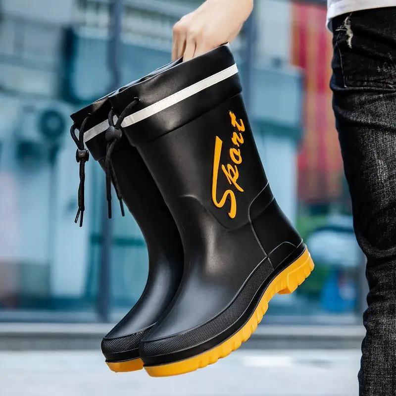 Non Slip Plus Big Size Half High Male Shoes Round Toe Fashion Wear-resistant Original Work Galoshes for City Men's Rain Boots