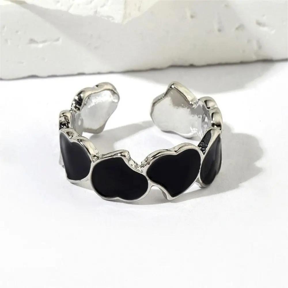 1/3PCS Adjustable White Black Multi Love Heart Cuff Stainless Steel Ring bandChunky Stackable Open Band Rings For Women Jewelry