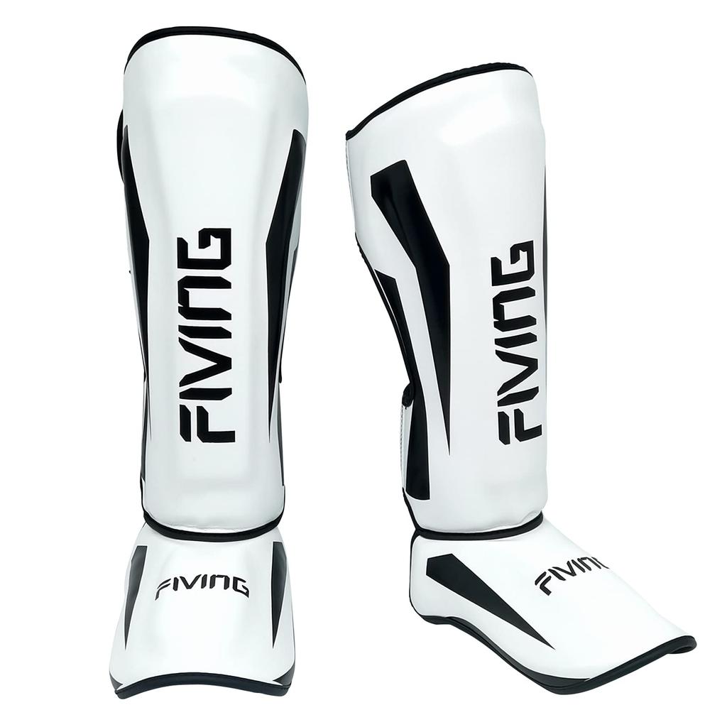 FIVING Boxing Shin Perfect Leg Guards for Teens and Adults Guards, (White, Large)