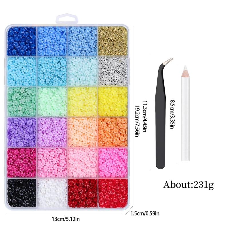 24-Grid Flat Back Resin Pearls for Nail Art with Long Lasting Shine and Colorful Nail Decorations