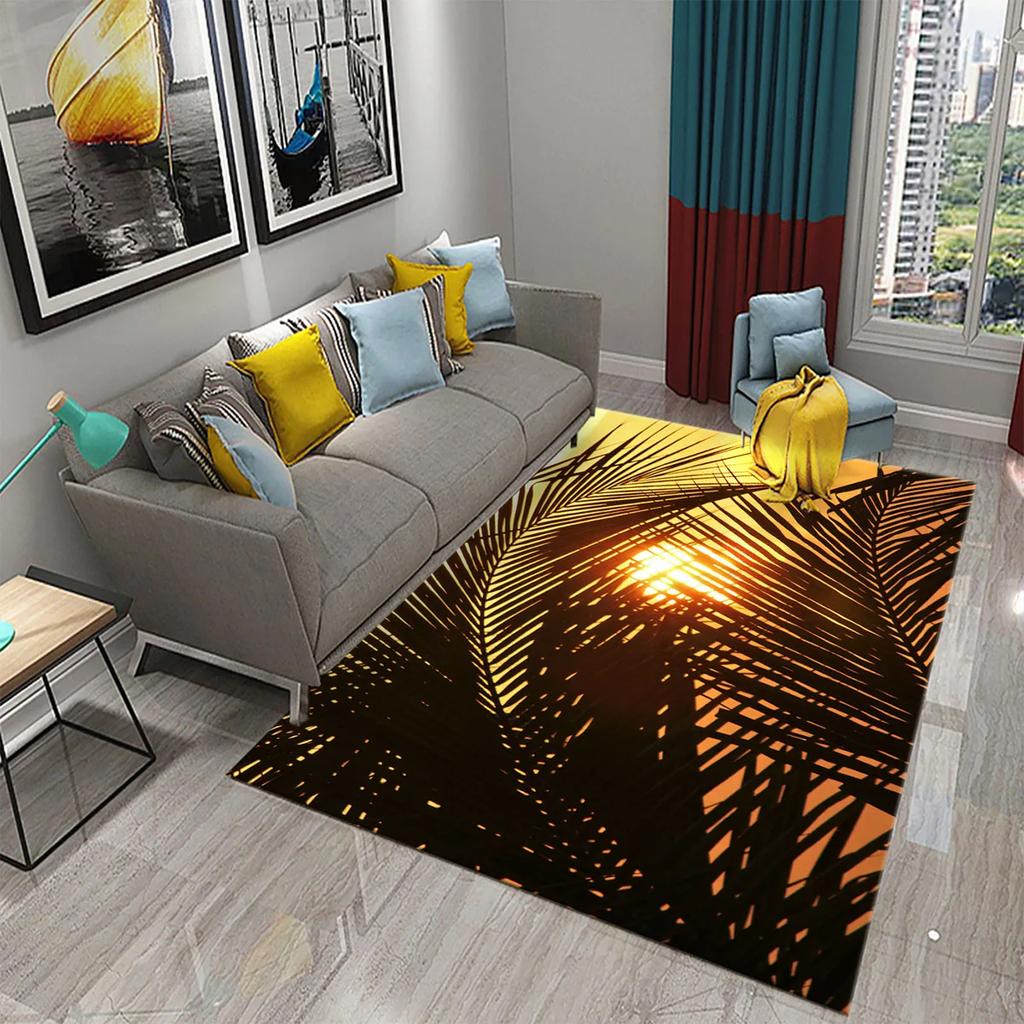 3D Teppich mit Palmenblattmuster Grün Tropische Pflanzen Teppiche Küche Badezimmer Rutschfeste Fußmatten Teppich Wohnzimmer Schlafzimmer Dekor Bodenteppiche