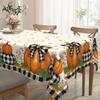 Pastoral Pumpkin Theme Tablecloth, Orange Pumpkin Black Checked Bow, Suitable For Square/Round Dining Tables