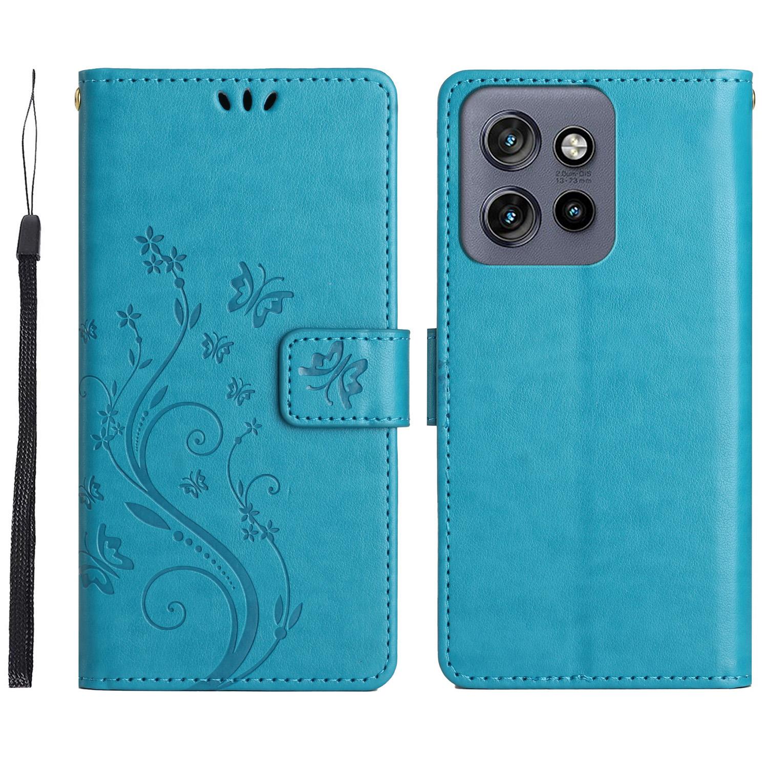 

For Motorola Edge 50 Neo 5G/Moto S50 5G/Thinkphone 25 5G Case Pattern Imprint PU Leather Phone Wallet Cover with Strap Blue