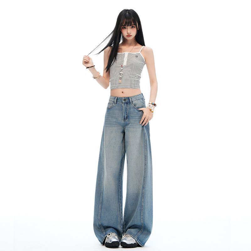 Summer Lyocell Tencel Cotton Thin Breathable Unique Pocket Drape Wide Leg Denim Pants For Women Casual Pants Oversize Denim Trousers
